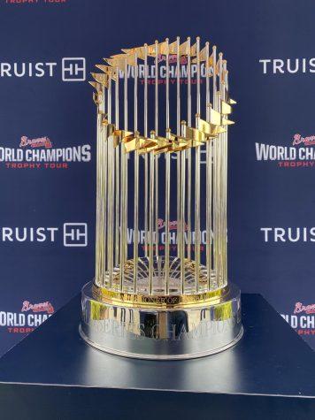 Braves Commissioner’s Trophy from winning the 2021 World Series. 
