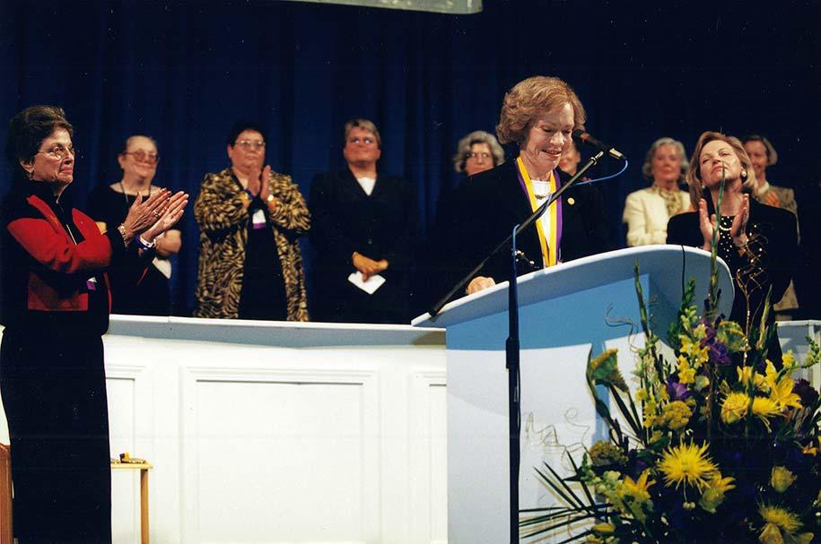 In recognition of her tireless fight for mental health and unwavering dedication to improving the lives of others, Rosalynn Carter was inducted into the National Women’s Hall of Fame in 2001, becoming only the third first lady ever inducted, joining Abigail Adams and Eleanor Roosevelt.