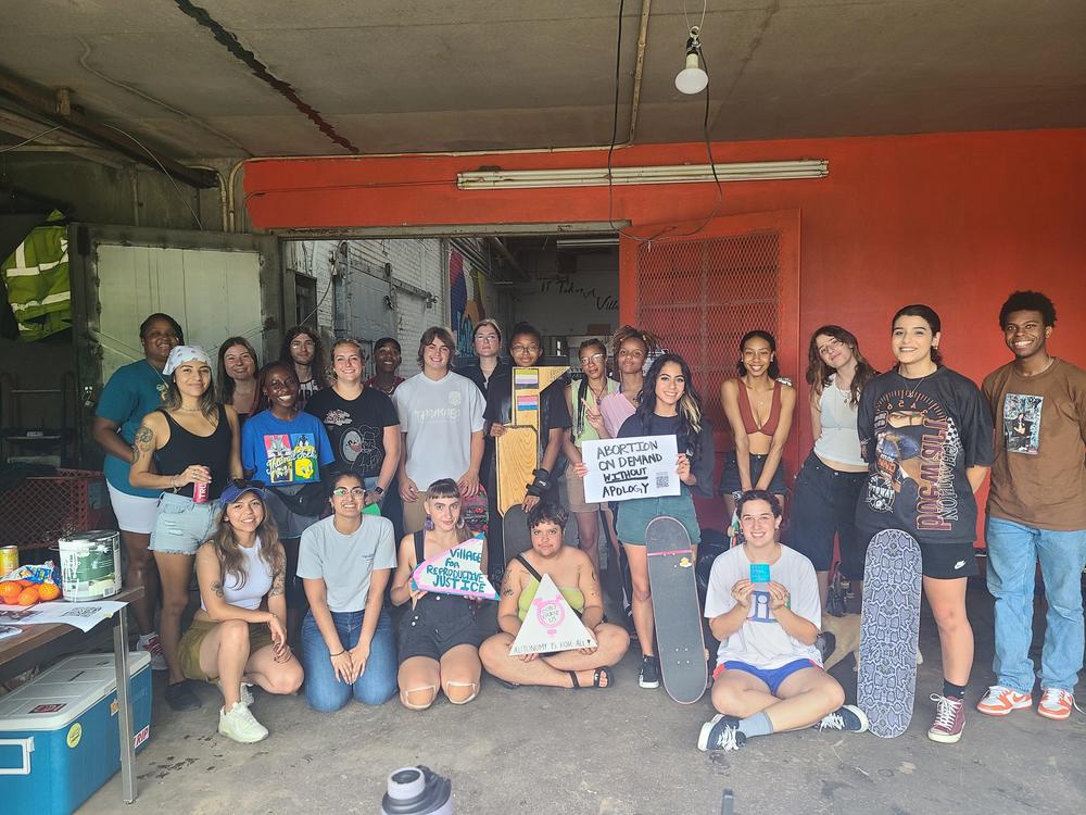 Members of the Lady Rippers skateboarding group gathered to talk about abortion and reproductive rights at Village Skatepark July 2022 following the decision to overturn Roe v. Wade.