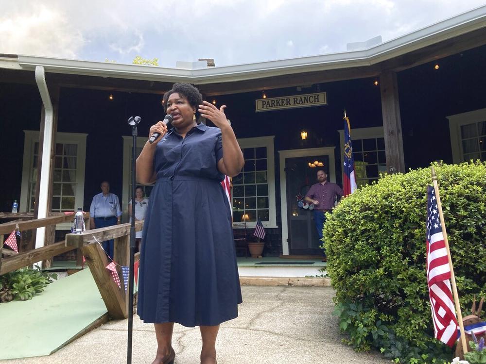 Georgia Democratic candidate for governor Stacey Abrams speaks on Thursday, July 28, 2022, during a rally in Clayton, Ga.