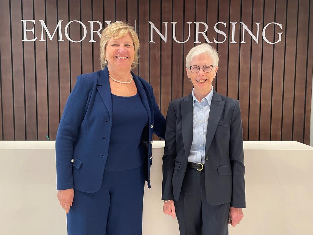 Linda McCauley (left) and Sharon Pappas stand in the new Emory Nursing Learning Center. 