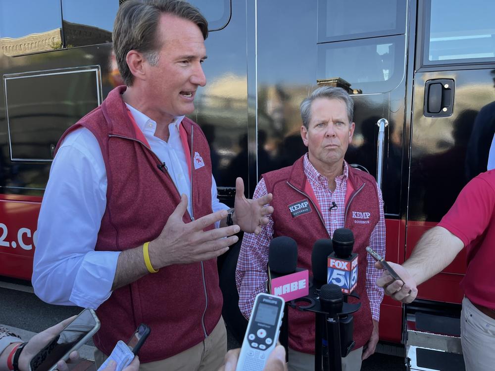 Virginia Gov. Glenn Youngkin held a get-out-the-vote rally for Georgia Gov. Brian Kemp in Alpharetta Sept. 27, 2022. Youngkin has been campaigning for Republican candidates in battleground states like Georgia.