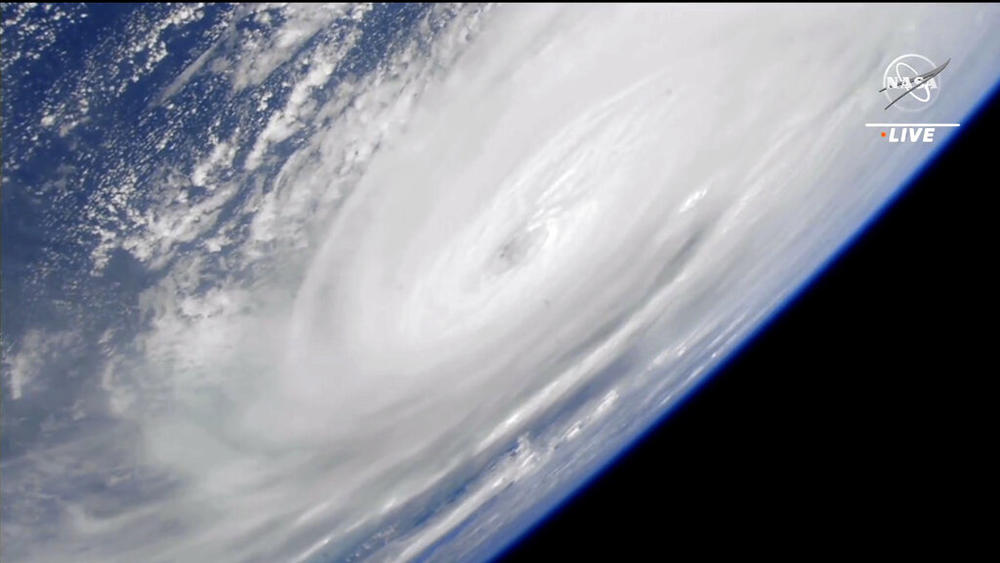 In this image made from a NASA livestream, Hurricane Ian is seen from the International Space Station on Wednesday, Sept. 28, 2022. Hurricane Ian made landfall in southwest Florida near Cayo Costa on Wednesday as a catastrophic Category 4 storm.