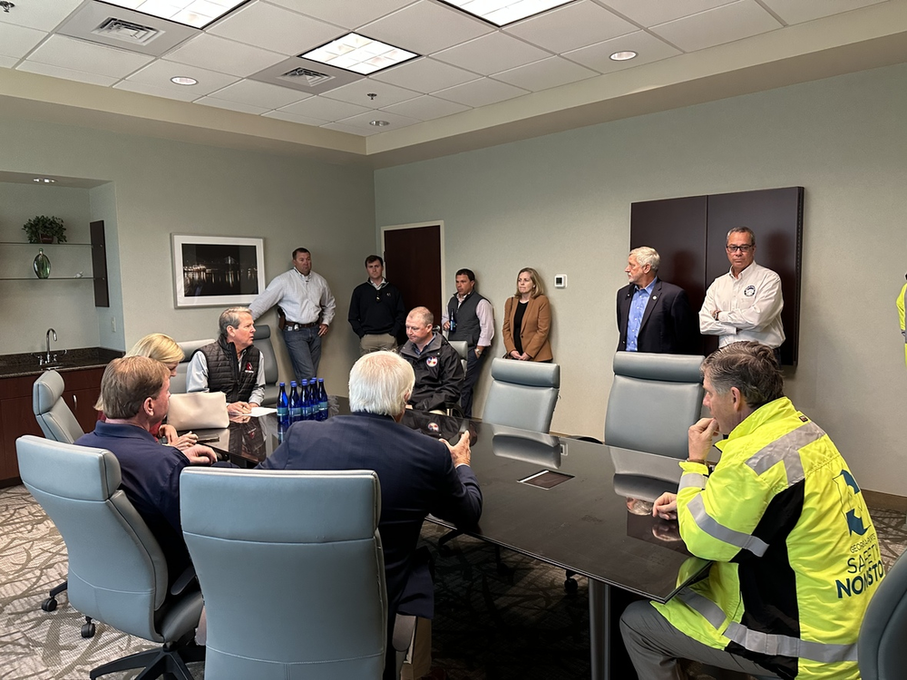 Governor Brian Kemp joined state and local emergency management officials, local leaders, and others in Savannah to provide an update on Tropical Storm Ian preparations and the state's planned response on September 29, 2022.