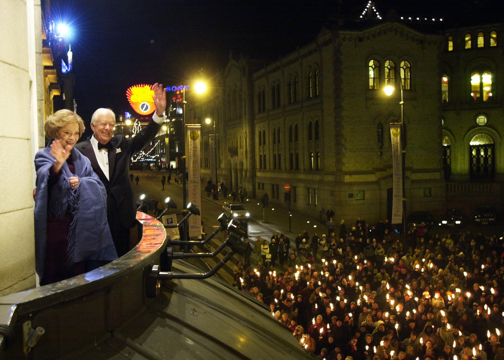 The Carters in Olso, Norway in 2002, where former U.S. president Jimmy Carter received the Nobel Peace Prize.