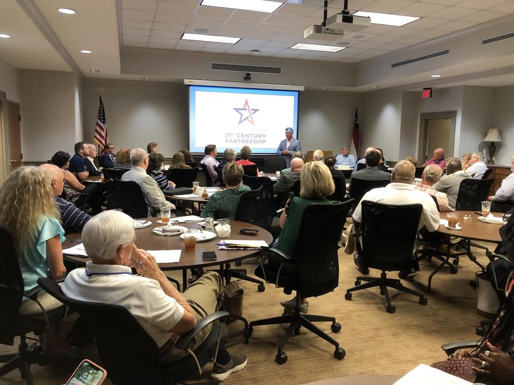 Retired Air Force Brig. General John Kubinec briefs the Middle Georgia Regional Commission of local elected officials about the future of Robins Air Force Base.