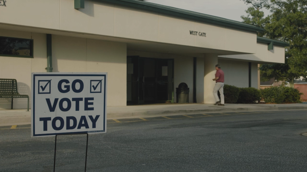 A voting sign in Coffee County is seen.