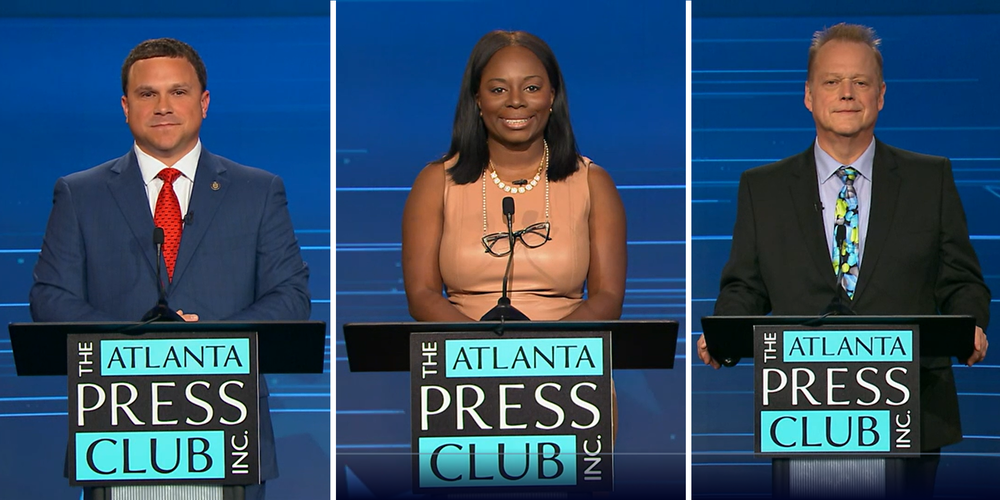 State Sen. Tyler Harper, Nakita Hemingway and David Raudabaugh in 2022 Georgia agriculture commissioner debate.