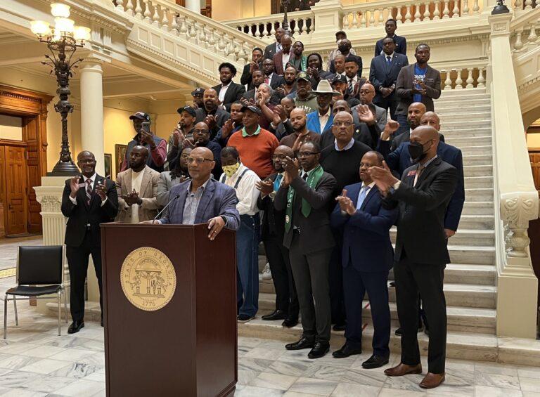 Bishop Reginald T. Jackson, presiding prelate of the Sixth Episcopal District of the African Methodist Episcopal Church, was part of a press conference held Wednesday to pan the unlimited mass voter challengers specifically allowed under Georgia’s 2021 election law. Jill Nolin/Georgia Recorder