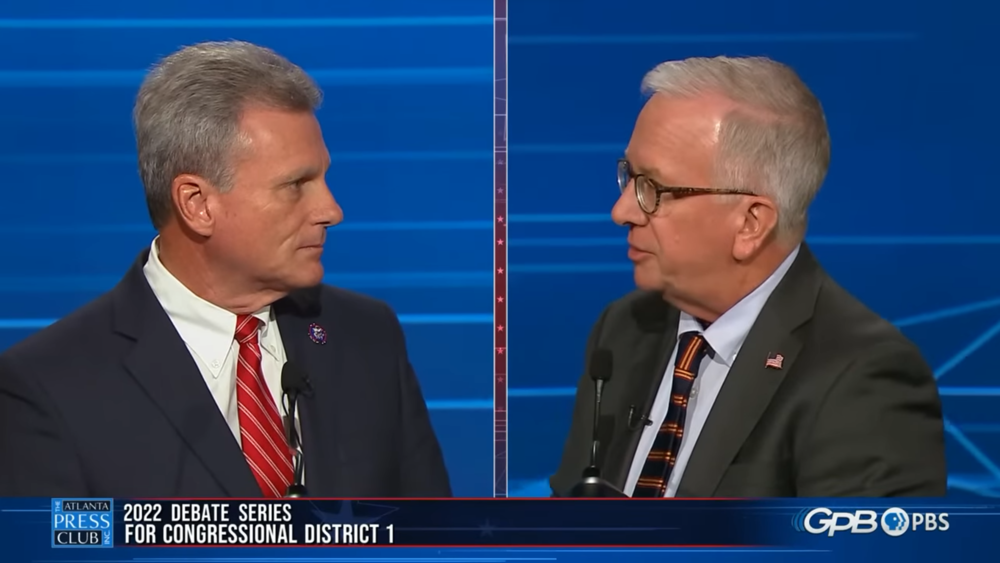 Incumbent Republican Rep. Buddy Carter (left) and Democratic challenger Wade Herring participate in the Atlanta Press Club's Loudermilk-Young Debate Series at the studios of Georgia Public Broadcasting in Atlanta.