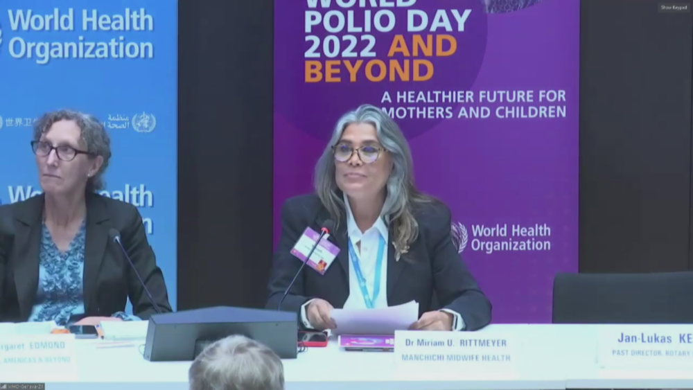 Dr. Miriam Rittmeyer speaking at the “World Polio Day 2022 and Beyond” summit in Geneva, Switzerland.