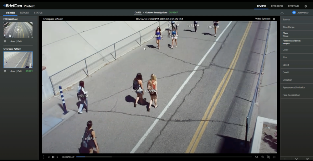 Screenshot of a YouTube video demonstrating BriefCam's video analytics.