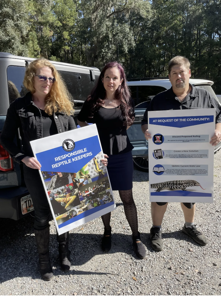 Michelle Watts, Justyne Lobello and John McHugh opposed the change to the reptile regulation.