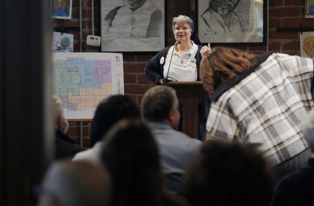 Sister Theresa Sullivan thanked community members for their support of the Daybreak Center during a Tuesday reception. The center is in the midst of shifting more resources to supportive housing for the chronically homeless. 