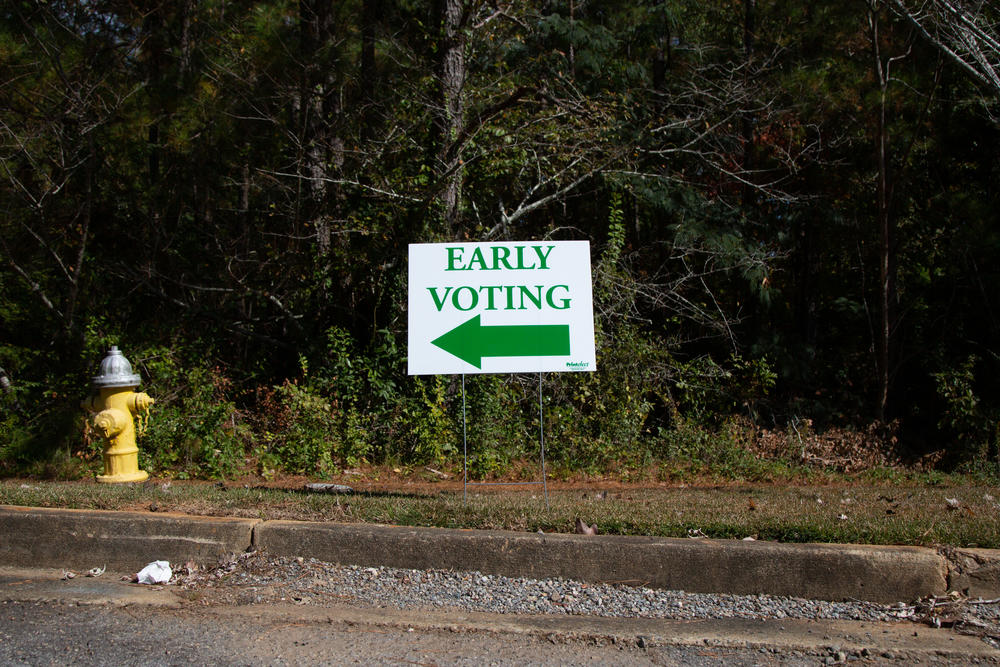 An early voting sign at Theron Ussery Community Center in Macon, Georgia, on Oct. 23, 2022.