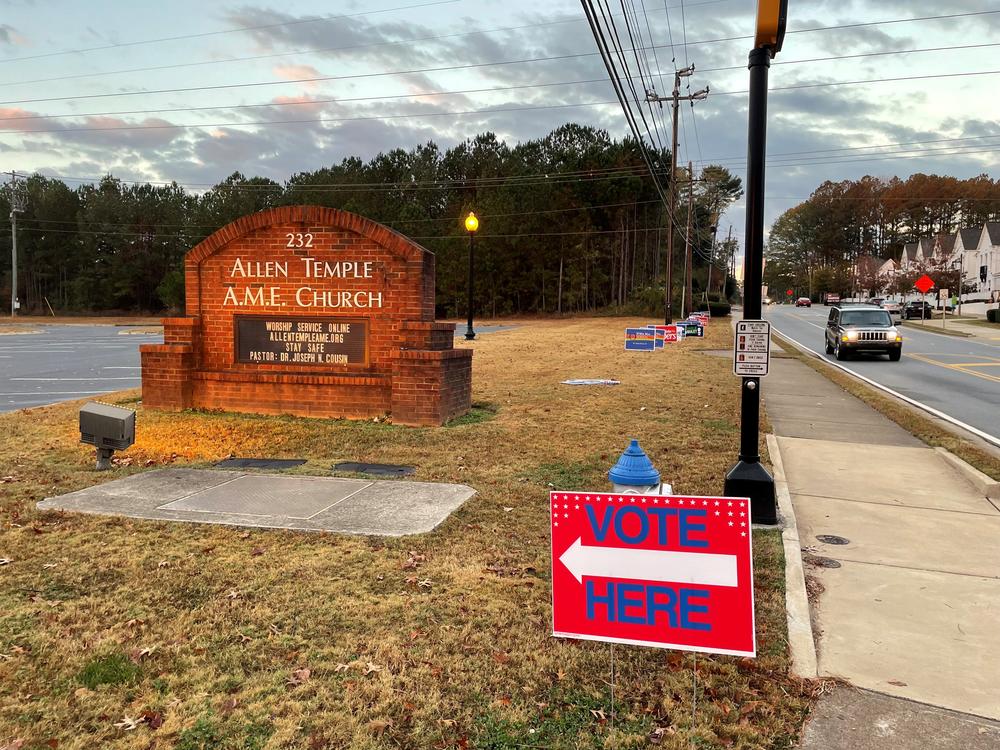 Allen Temple A.M.E. church as seen from the voter line Nov. 8, 2022