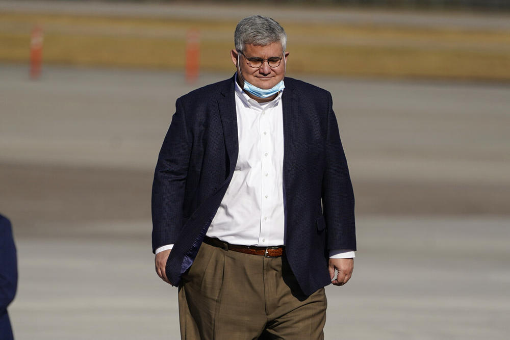 David Shafer, chairman of the Georgia Republican Party, arrives before Vice President Mike Pence speaks during a "Save the Majority" rally, Thursday, Dec. 10, 2020 in Augusta, Ga. A judge says Shafer can't share lawyers with 10 other fake electors in matters related to a special grand jury probing possible illegal meddling in the 2020 election. 