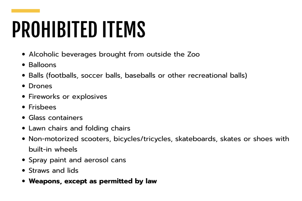 A list of prohibited items on Zoo Atlanta's website.