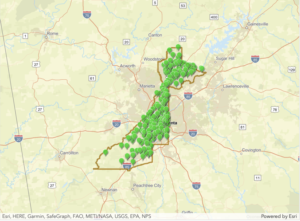 This Fulton County polling location map displays current wait times for voters.