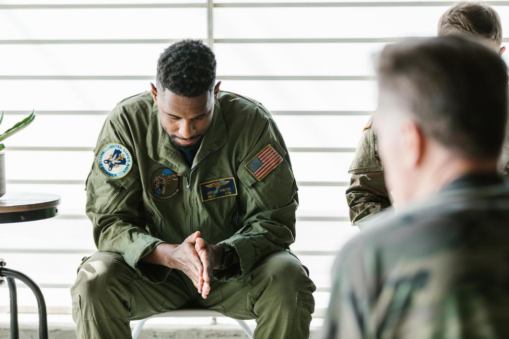 Photo of soldier looking down