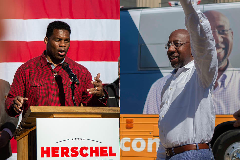 Republican Herschel Walker (left) and Sen. Raphael Warnock are crisscrossing the state in the final hours of the 2022 midterm election hoping to turn out enough voters to avoid a runoff.