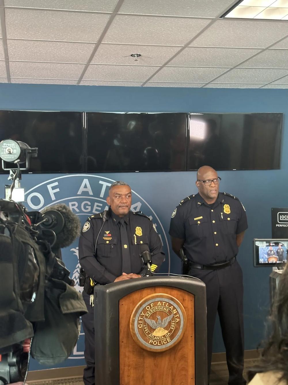  Atlanta Police Department Majors Gary Harper and Eddie Smith address the media about the department’s safety plans for New Year’s Eve at APD headquarters downtown Thursday, December 29, 2022. Photo by Donnell Suggs/The Atlanta Voice
