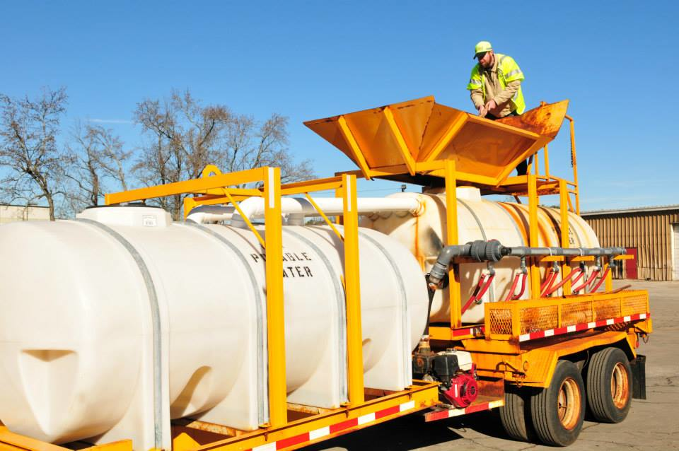 A brine truck is prepared to treat Georgia roads before a storm.