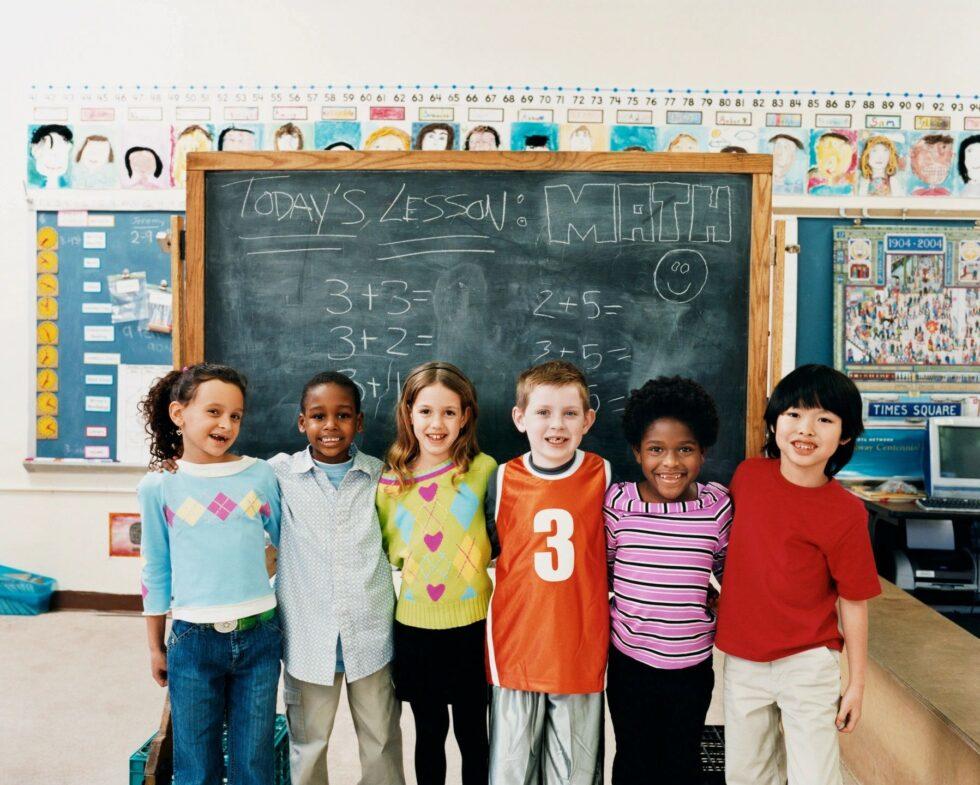 Elementary schoolchildren in a row