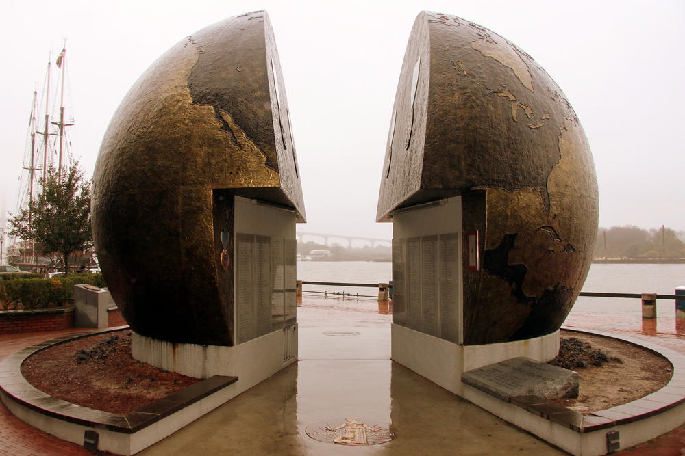 A monument along Savannah's riverfront titled “A World Apart” honors fallen World War II veterans from Chatham County.