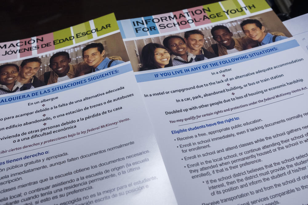 Fliers meant to be displayed in schools apprising families of their rights under McKinney-Vento. 