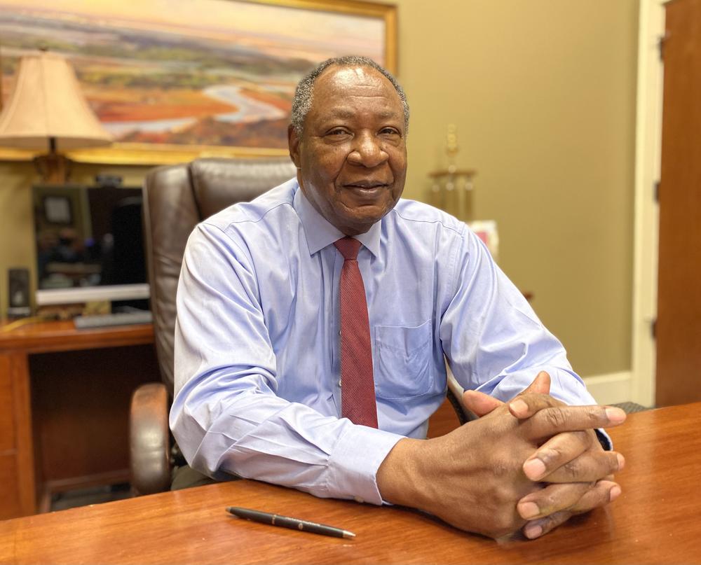 Bob James, the outgoing president and CEO of Carver State Bank in Savannah, sits in his office at the bank's main branch on Martin Luther King Jr. Boulevard.