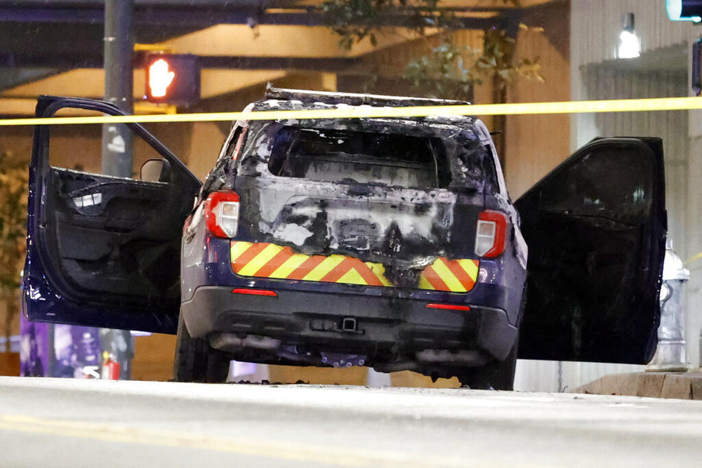 Burned police car