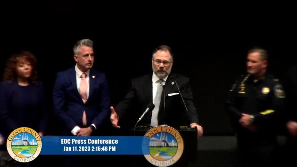 U.S. Attorney for the Southern District of Georgia David Estes speaks at a news conference at the Glynn County Police Department headquarters on Jan. 11, 2023.