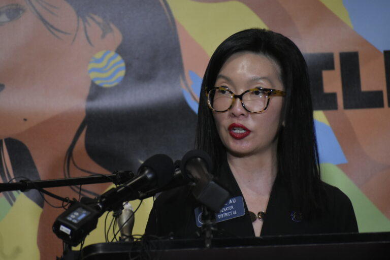  Then-state Sen. Michelle Au speaks at the one-year anniversary of the Atlanta spa shootings. Ross Williams/Georgia Recorder