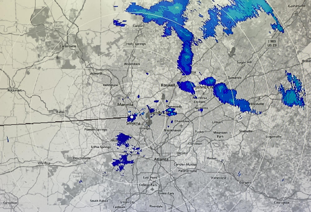 A feed from the new weather radar purchased by Georgia Tech and the University of Georgia shows rain passing through the north Georgia area. (Courtesy of John Toon)