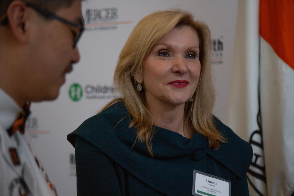 Children's Healthcare of Atlanta CEO, Donna Hyland, talks to medical students at Mercer University on Thursday. This week, CHOA announced a long-term commitment of $200 million to grow pediatric care in rural parts of the state through a partnership with the Mercer School of Medicine.