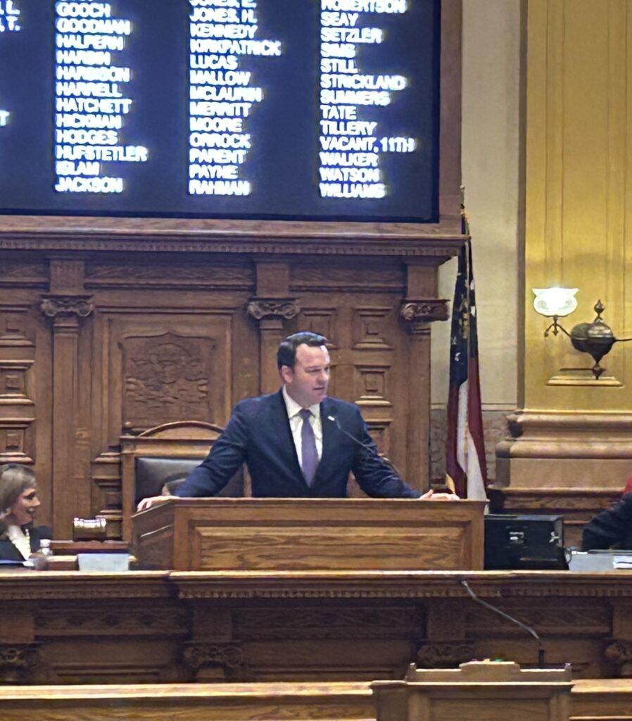 Newly elected Lt. Gov. Burt Jones in front of the Georgia Senate in January. (Photo credit: Rebecca Grapevine)