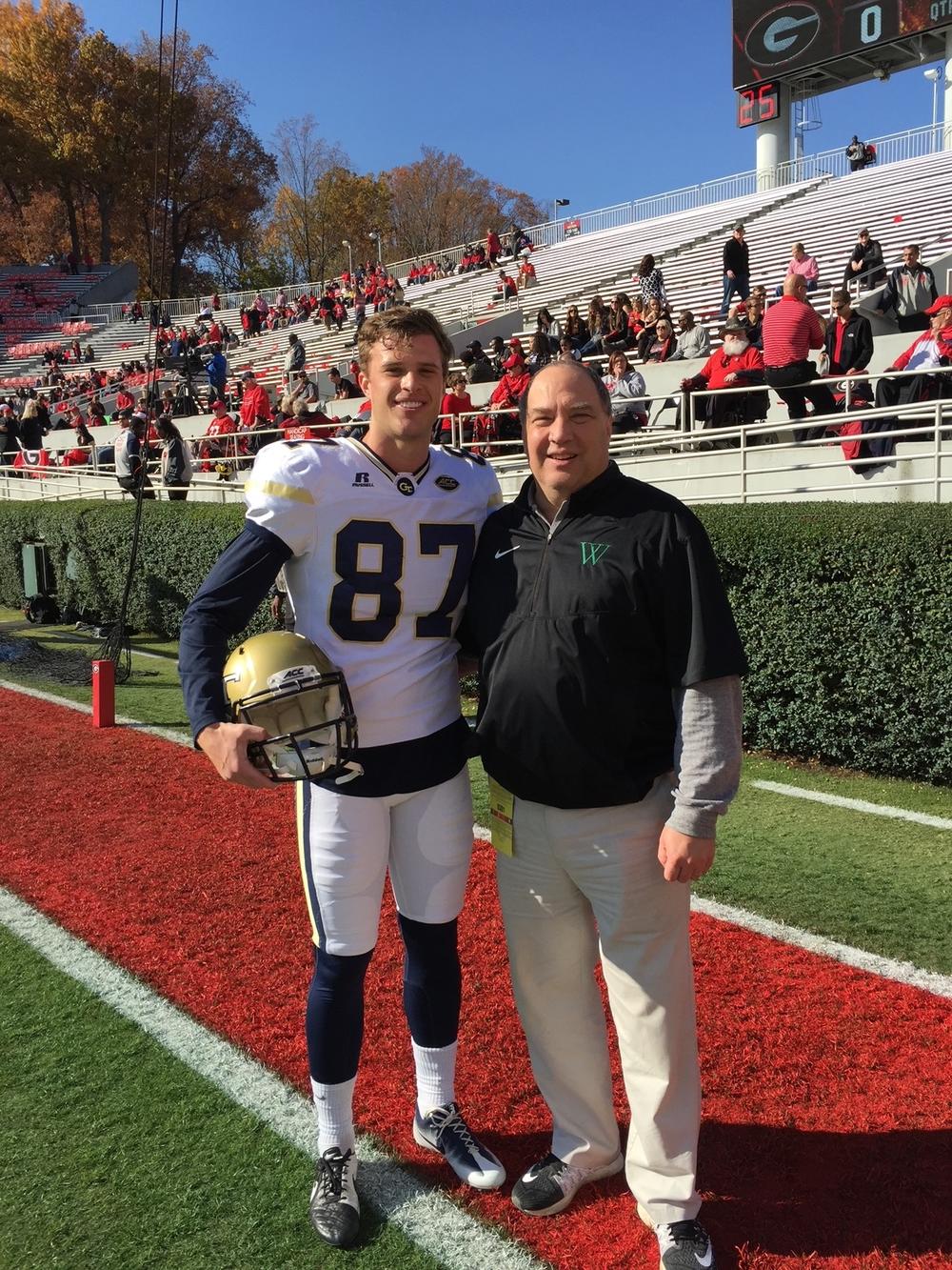 Harrison Butker is pictured with Joe Sturniolo, Assistant Football Coach at the Westminster Schools, during his time as a football player for Georgia Tech from 2013-2016.