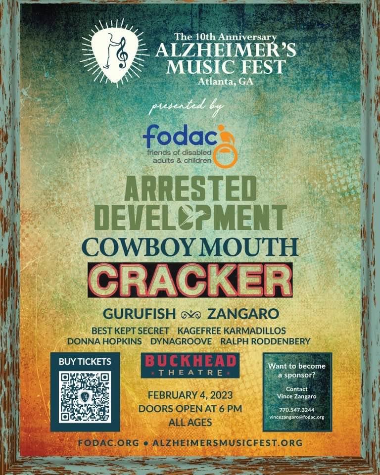 Flyer for Alzheimer's Music Festival Feb. 4, 2023, at Buckhead Theatre