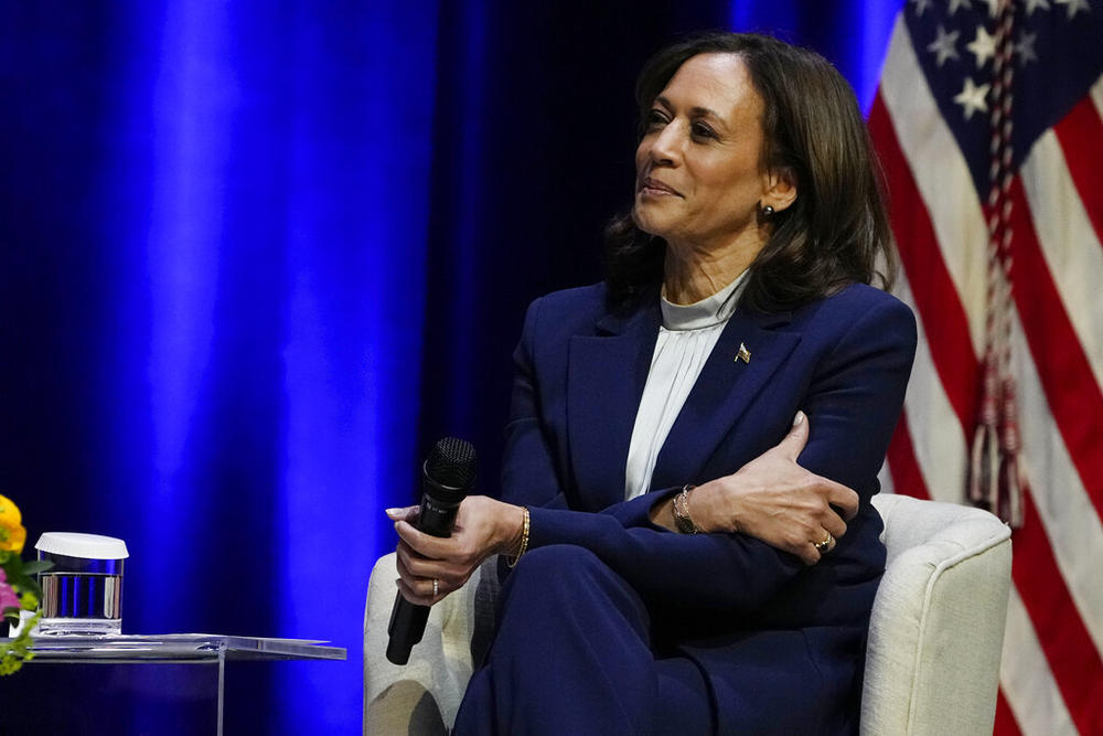 Vice President Kamala Harris talks about climate change at Georgia Tech on Wednesday, Feb. 8, 2023, in Atlanta. (AP Photo/John Bazemore)