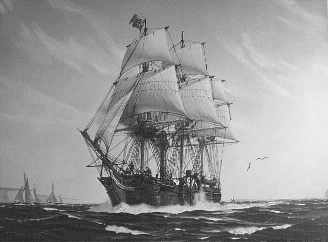 This photo shows the 1819 painting of the SS Savannah, by Hunter Wood, LT USMS. A chunk of weatherbeaten flotsam that washed up on a New York shoreline after Tropical Storm Ian last fall has piqued the interest of experts who say it is likely part of the SS Savannah, a famous shipwreck that became the first vessel to cross the Atlantic Ocean partly under steam power in 1819 and then ran aground off Long Island two years later.