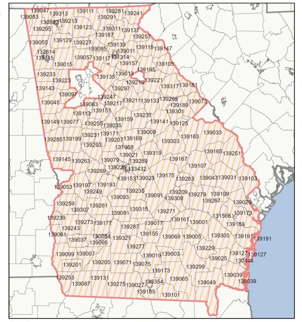 A map of the Georgia Balance of State Continuum of Care 