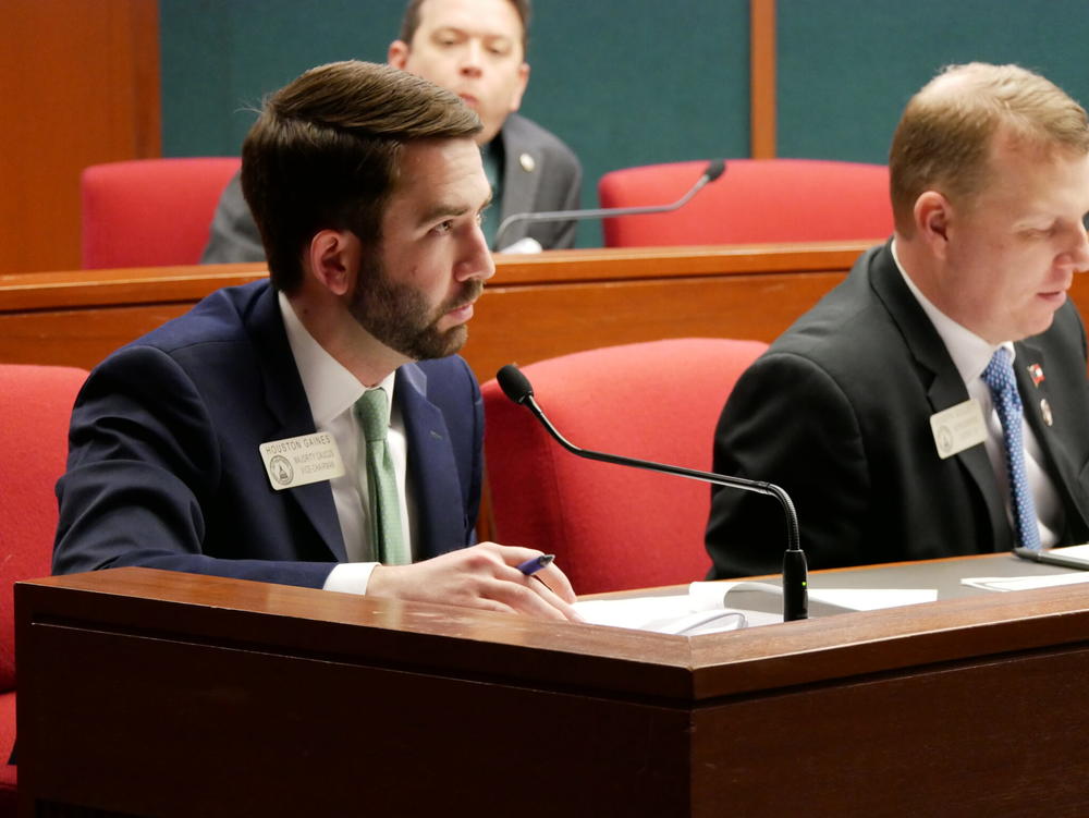  Rep. Houston Gaines, an Athens Republican, goes over changes made to a bill that alarmed First Amendment advocates when it passed the Senate early this month. The new version has been narrowed down significantly. Jill Nolin/Georgia Recorder