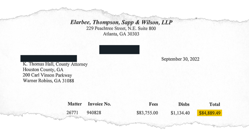  Houston County paid a private law firm almost $85,000 for the month of September 2022, several months after a federal judge ruled that the county’s health plan was discriminatory. The county is appealing the ruling. Credit: Obtained by ProPublica 