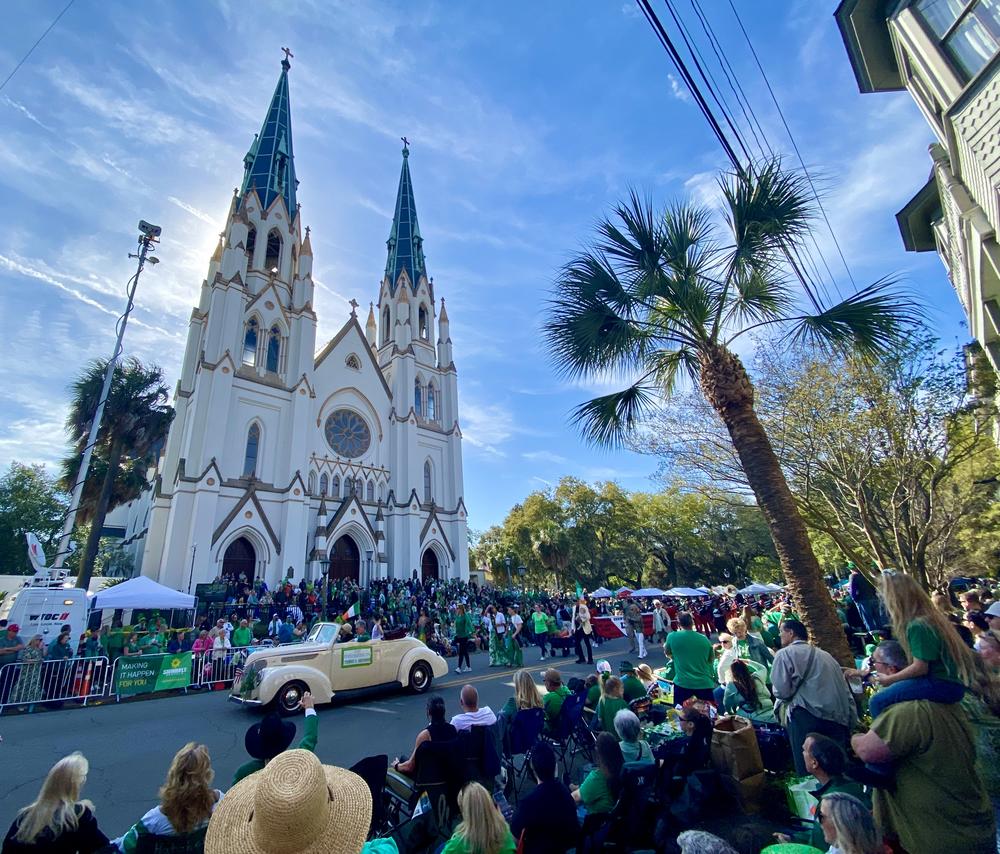 The Cathedral Basilica of St. John the Baptist was one of several landmarks that Savannah's St. Patrick's Day parade passed by. The parade traditionally begins after the conclusion of the cathedral's morning mass.