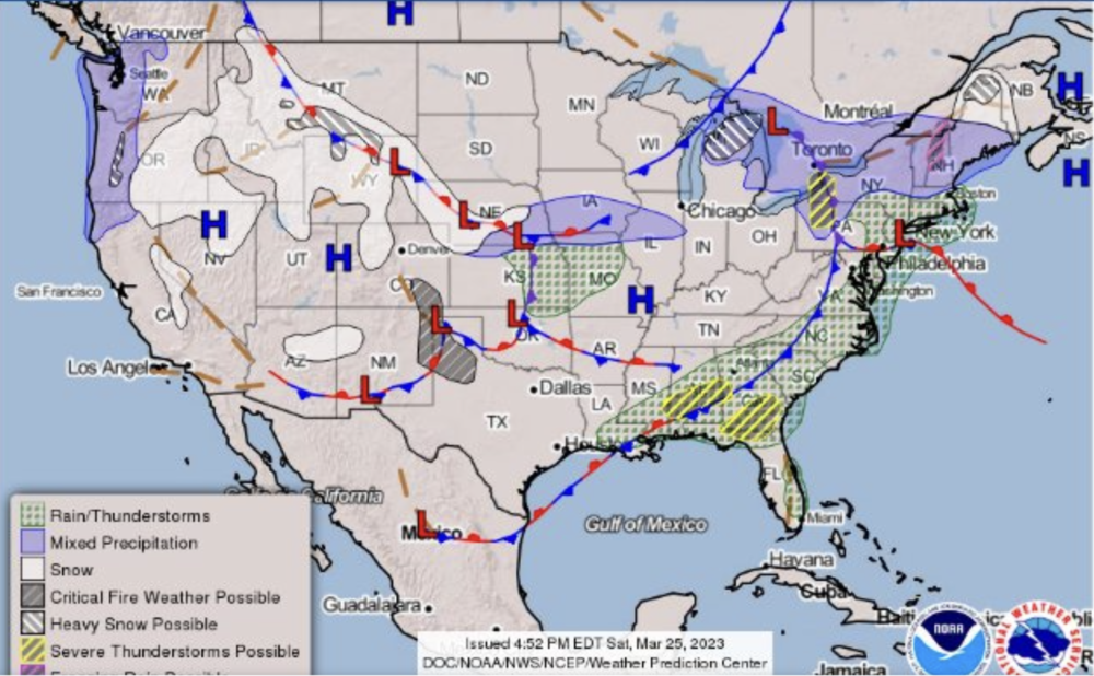 A NOAA and NWS map depicts severe weather over Georgia on Sunday, March 26, 2023