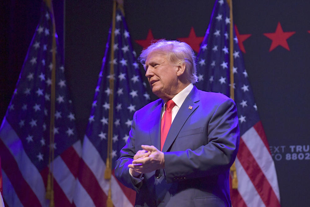 Former President Donald Trump speaks at a campaign event Monday, March 13, 2023, in Davenport, Iowa.