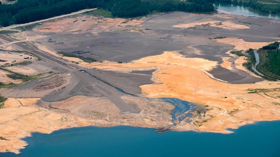 A part of the coal ash pond adjacent to Georgia Power’s Plant Scherer, seen from the air in August 2019. 