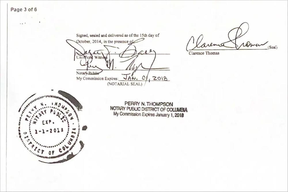 Clarence Thomas’ signature on the deed for his deal with Harlan Crow.