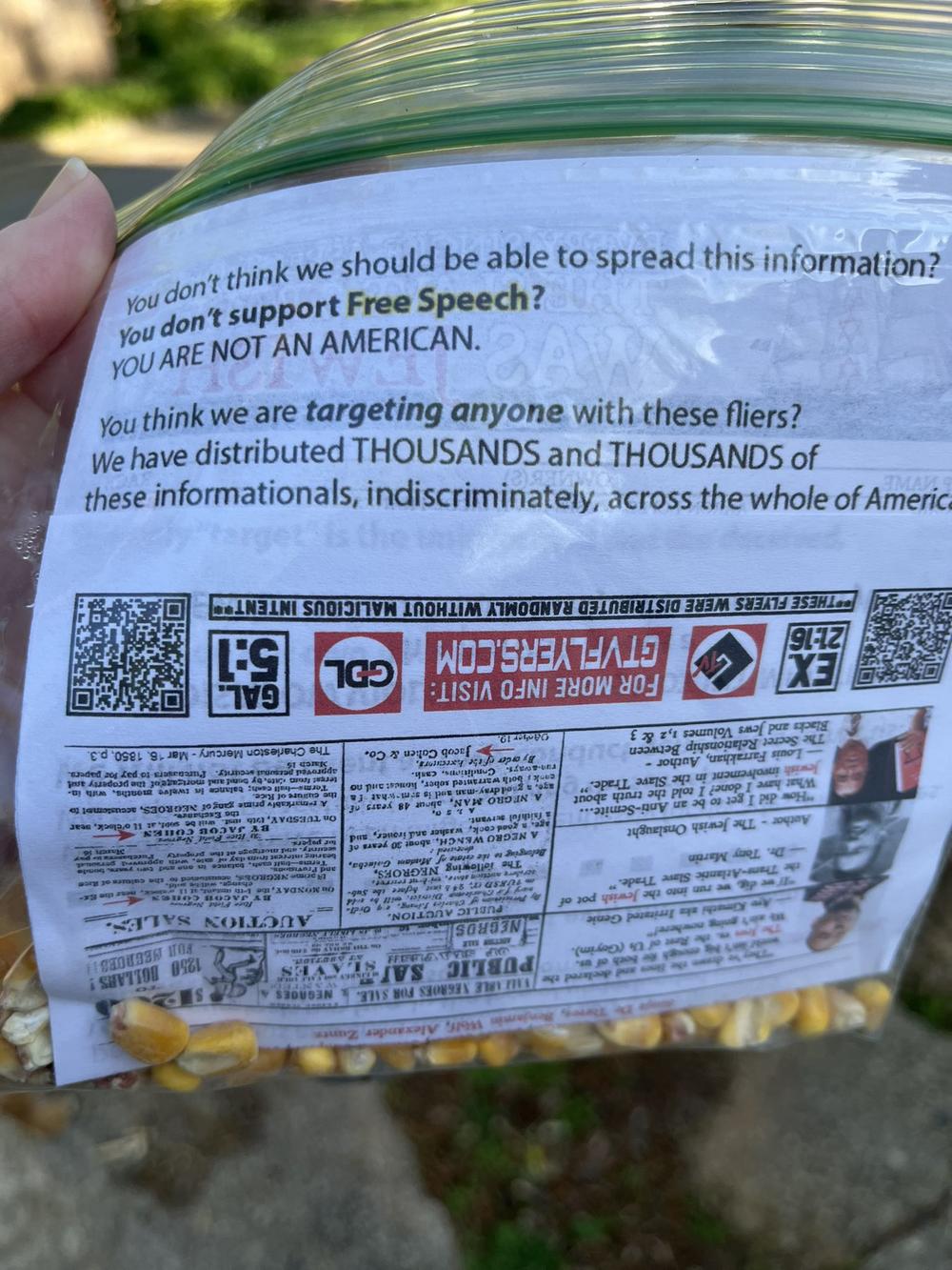 The back of an antisemitic and anti-transgender flyer distributed in East Atlanta neighborhoods in April 2023. (Saira Draper via Twitter)